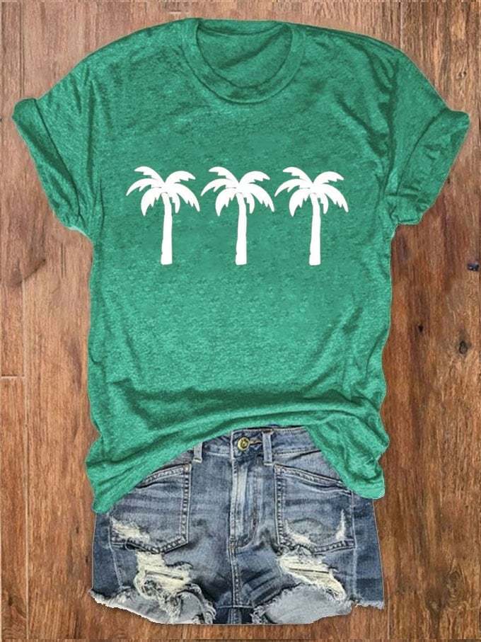 Women's Beach Vibes Live Simple Palm Coconut Tree Print T-Shirt