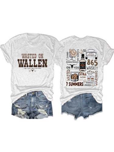 Women's Wallen Wasted On You Western Print Crew Neck T-Shirt