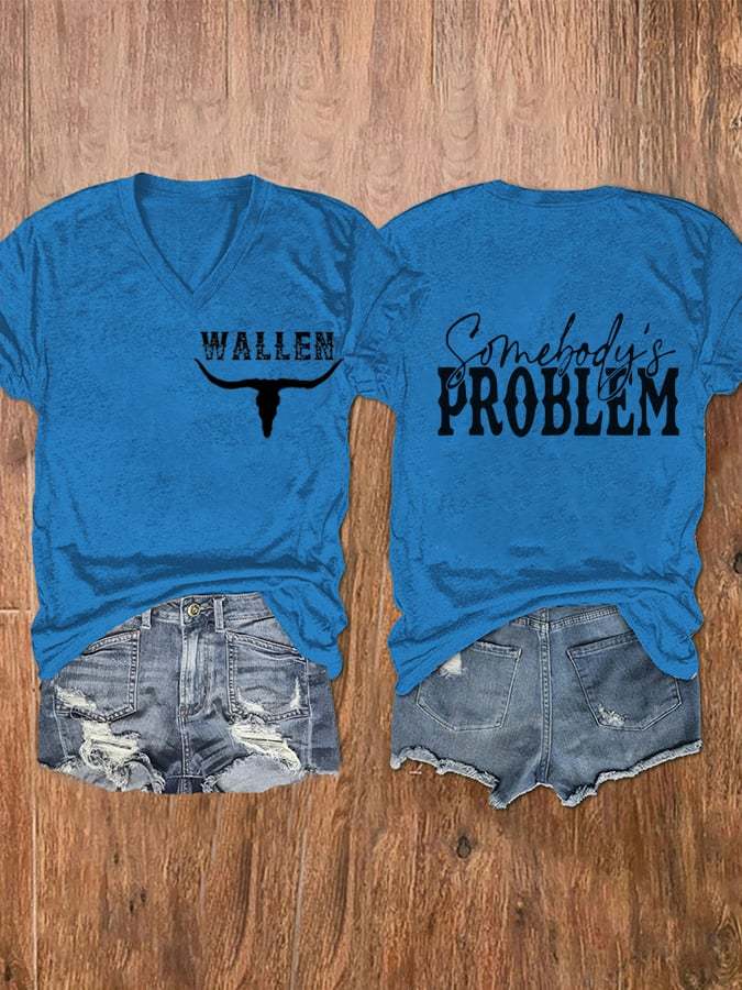 Women's Wallen Wallen Somebody's Problem Print V-Neck T-Shirt