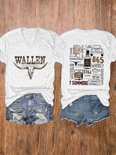 Women's Wallen Western Print V-Neck T-Shirt