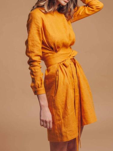 Ginger Lace-Up Cotton And Linen Dress