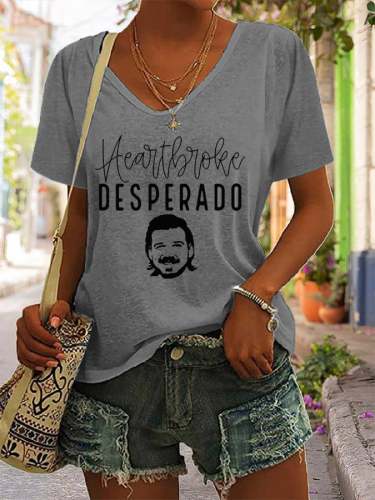 Women's Heartbroke Desperado Wallen Print Casual T-Shirt