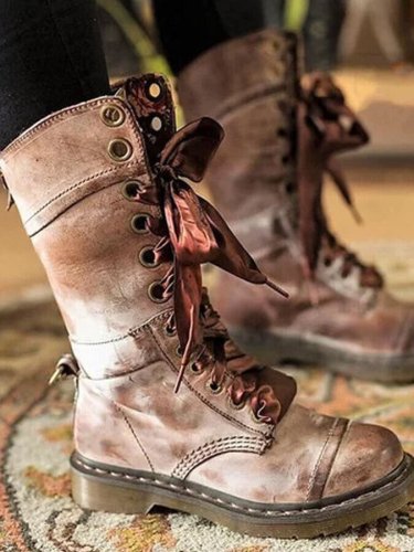 Women's retro floral thick heel Martin boots