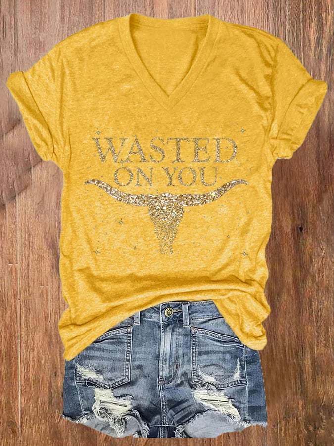 Women's Wasted On You Up Down Print Round Neck Casual T-Shirt