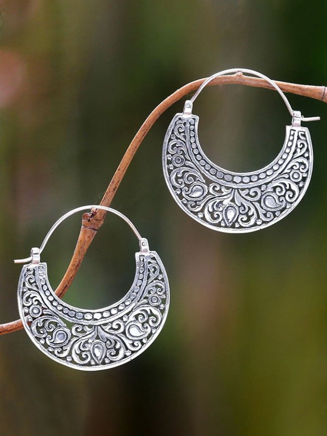 Engraved Half Circle Earrings