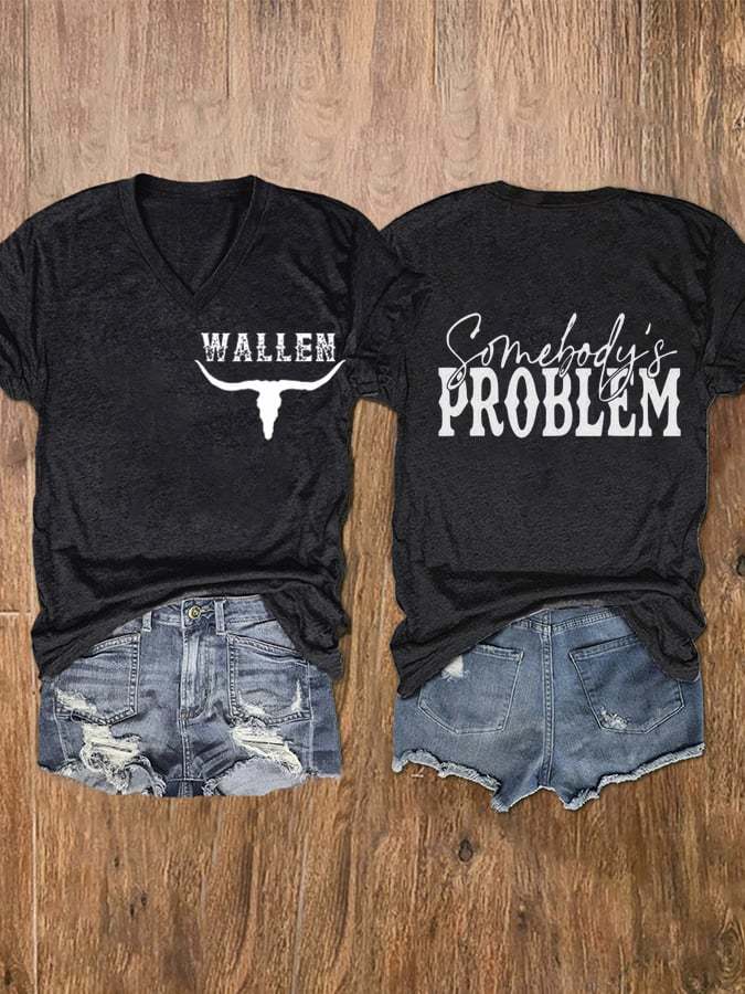 Women's Wallen Wallen Somebody's Problem Print V-Neck T-Shirt