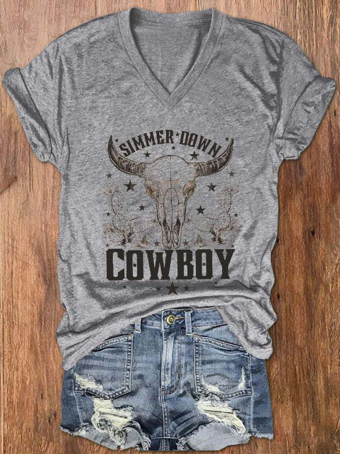 Women's Simmer Down Cowboy V-Neck T-Shirt