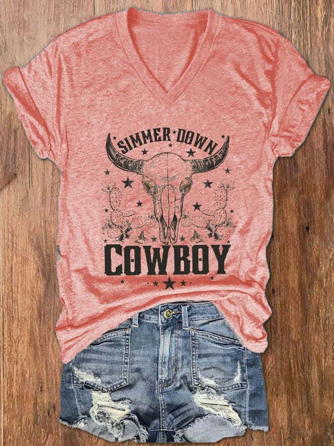Women's Simmer Down Cowboy V-Neck T-Shirt