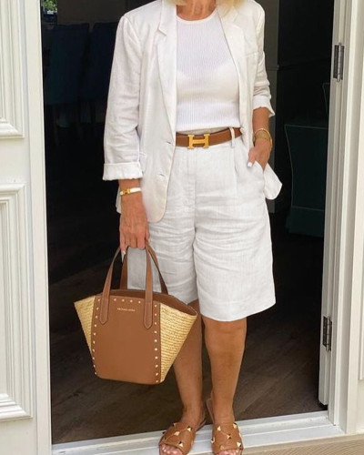 Cardigan Top Shorts Two-Piece Set