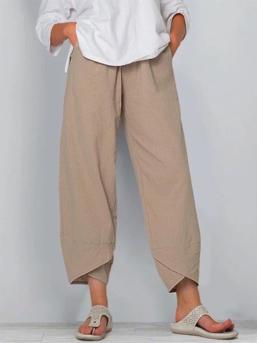 Solid Color Cropped Pants Women