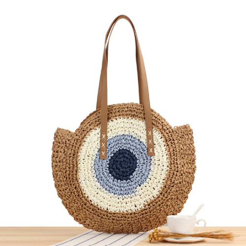 One Piece Dropshipping New Simple round One Shoulder Straw Bag Woven Bag Beach Bag Fashion Women's Bag Straw Bag