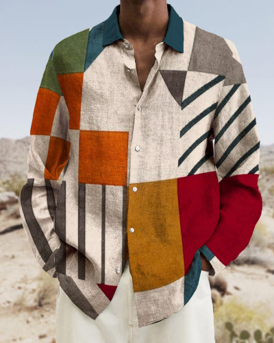 Men's Prints long-sleeved fashion casual shirt 48d2