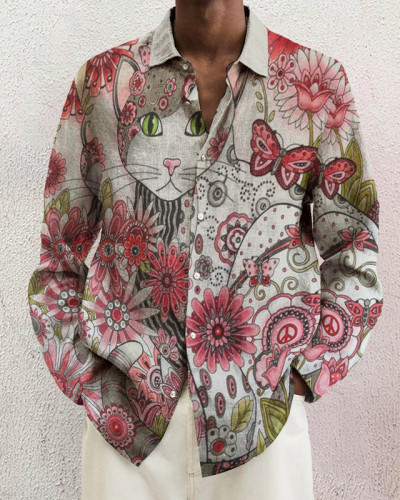 Men's cotton&linen long-sleeved fashion casual shirt 4139