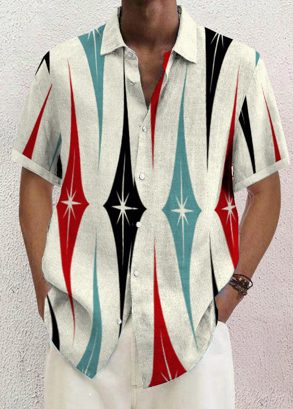 Mens Art Print Casual Breathable Short Sleeve Shirt