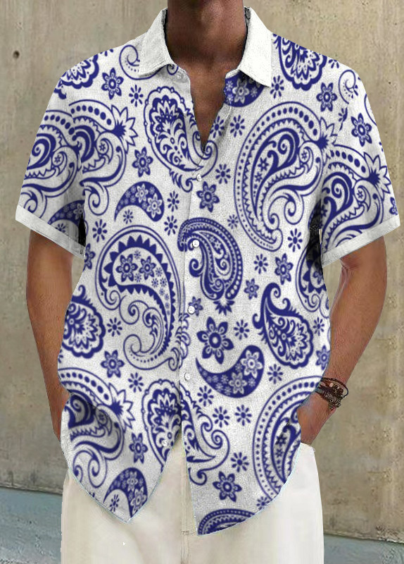 Mens Art Print Casual Breathable Short Sleeve Shirt 526e