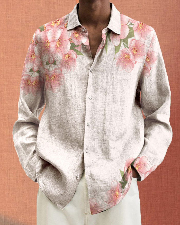 Men's Prints long-sleeved fashion casual shirt 02e2