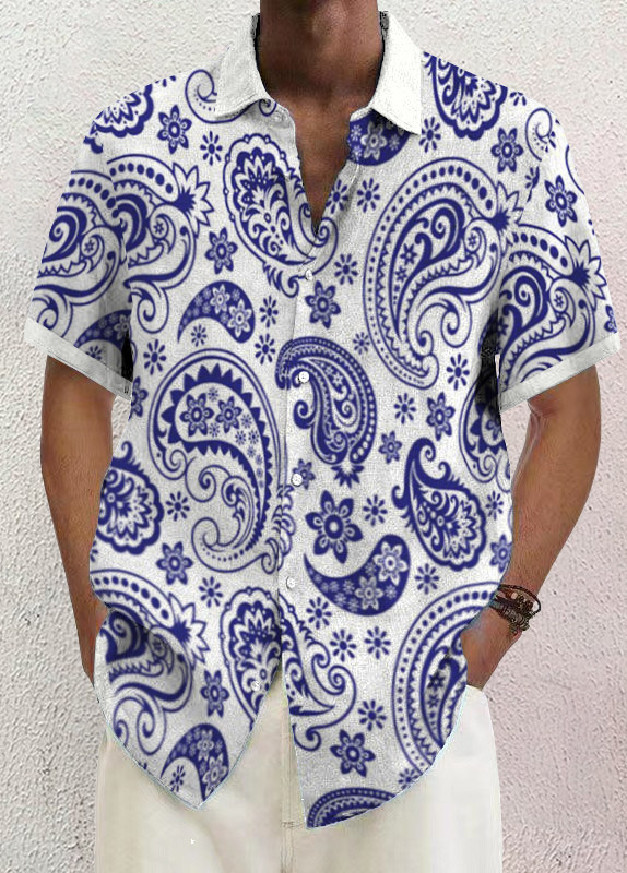 Mens Art Print Casual Breathable Short Sleeve Shirt 526e