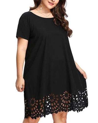Plus Size Lace Solid Short Sleeves Casual Dress