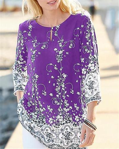 Plus Size Women Printed Holiday Daily Blouse