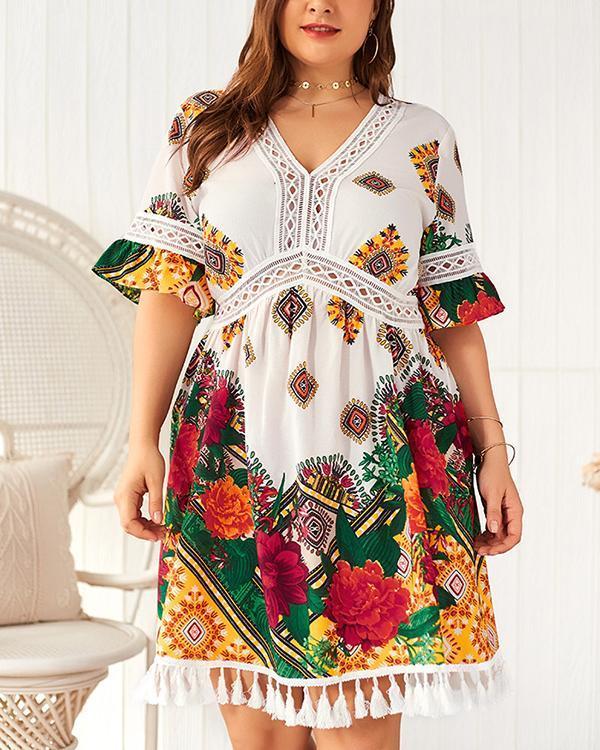 V-neck Printed Bohemian Dress