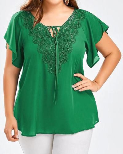 Plus Size Solid Elegant Short Sleeve Blouses