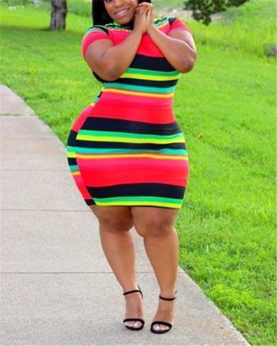 Plus Size Women Casual Multicolour Halter Short Dress