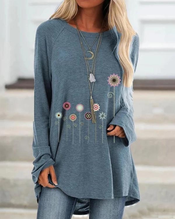 Plus Size Round-Neck Printed Blouses