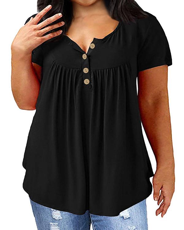 US$ 30.90 - Plus Size Solid Casual Short Sleeve Blouses - www.wokeep.com