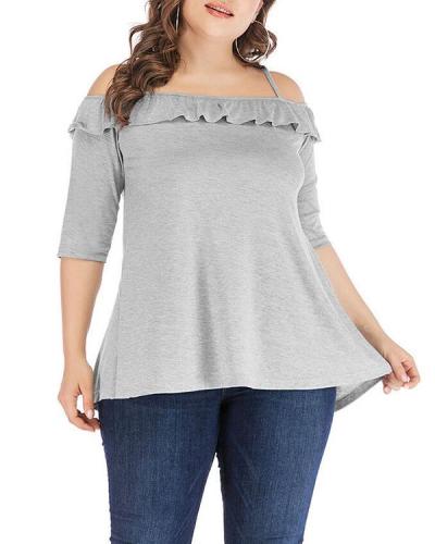Plus Size Solid Color Ruffle Loose Tops