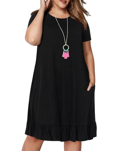 Plus Size Tunic Solid Casual Knee-Length Dress