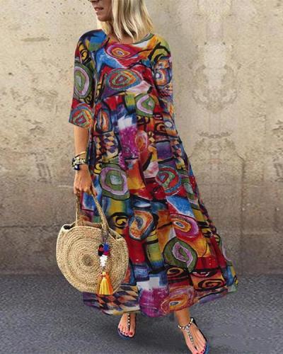 Plus Size Casual Graffiti Tunic Round Neckline A-line Dress