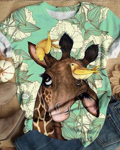 Animal Pattern Round Neck Shirts & Tops