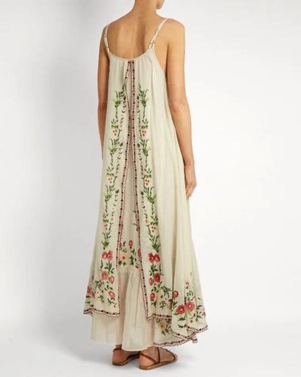 Plus Size Bohemian Embroidered Sleeveless Summer Suspender Dress