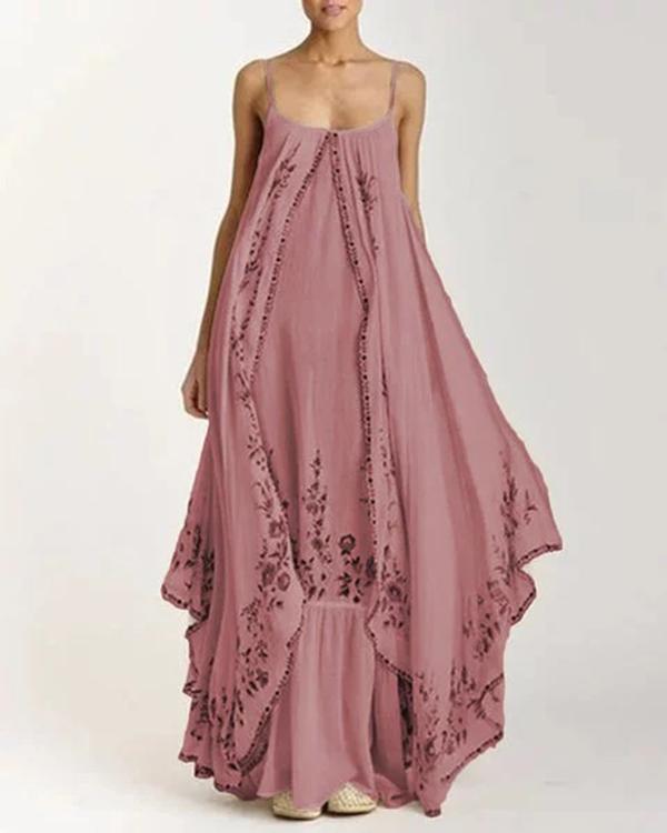 Plus Size Bohemian Embroidered Sleeveless Summer Suspender Dress