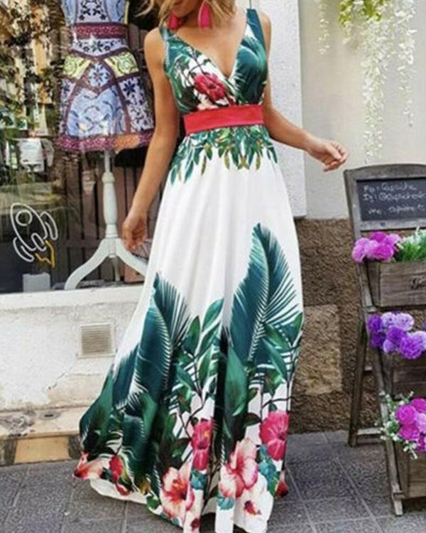 Fashion Sleeveless Floral Print Maxi Dress