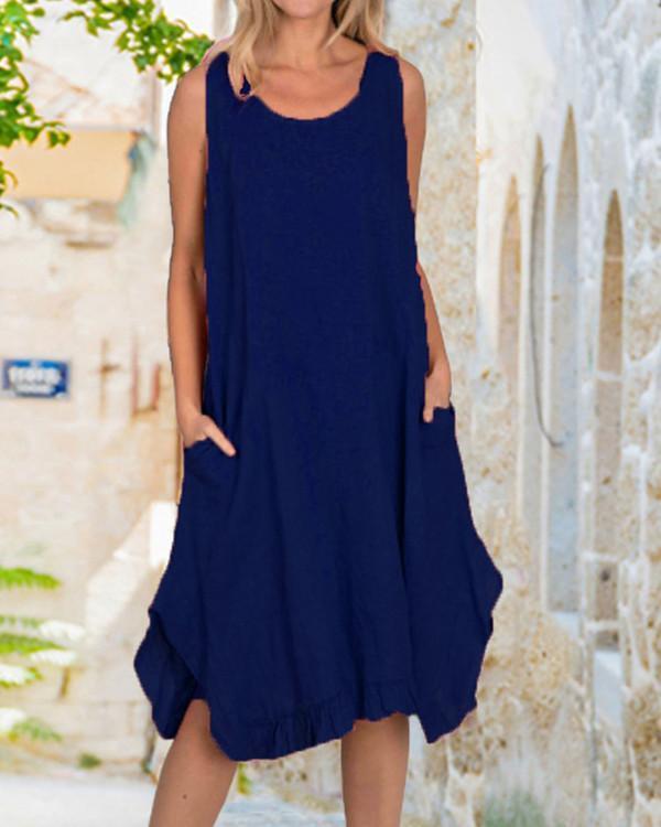 Linen Maxi Dress With Frill Bottom/ Pockets Dresses