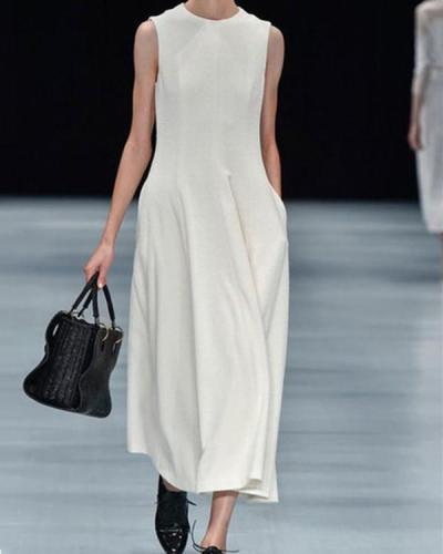 Plus Size Fashion Solid Sleeveless  Maxi Dresses