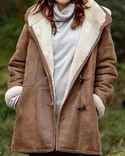 Women's Winter Button Hooded Plush Coats