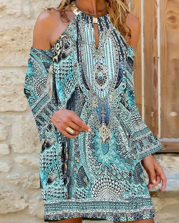 Print Long Sleeves/Cold Shoulder Sleeve Shift Above Knee Casual Dresses