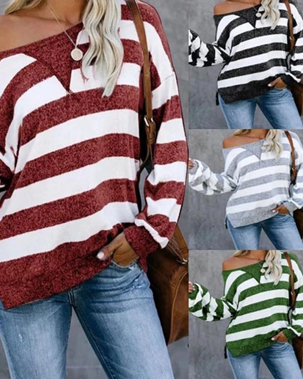 New Long Sleeve Striped Loose T-Shirt