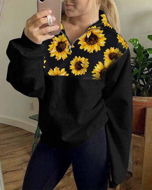 Sunflower Printed Zip Sweatshirt