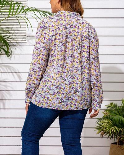 Plus Size Small Floral Long Sleeve Shirt