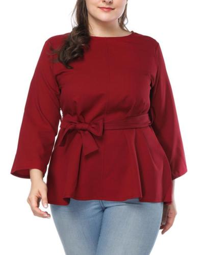 Plus Size Solid Color Round Collar Long Sleeves T-Shirt