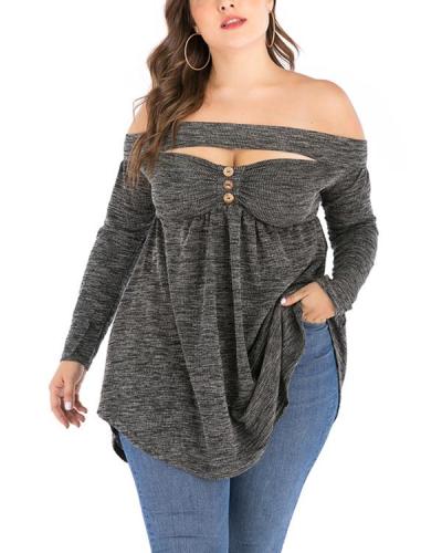 Plus Size Openwork Knitted Long-sleeved Top