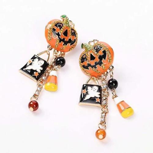 Halloween Pumpkin Pattern Studded Drop Dangle Earrings