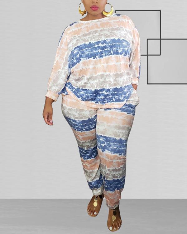 Striped Printing Loose Fashion Casual Plus Size Two-piece Suit