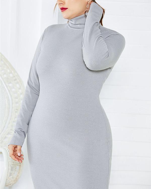 Long Sleeve Stretch Slim Turtleneck Sweater Knit Dress