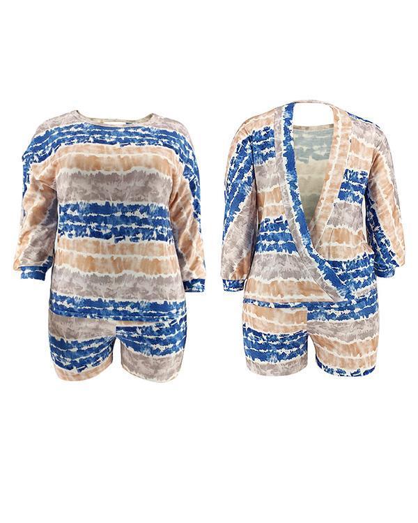 Striped Printing Loose Casual Plus Size Two-piece Suit