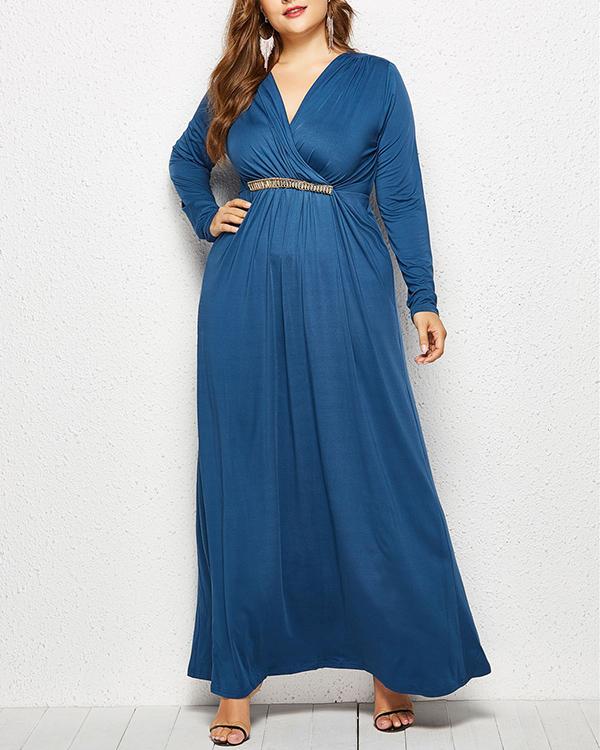 US$ 40.88 - Long Sleeve Stitching Plus Size Deep V-neck Dress - www ...