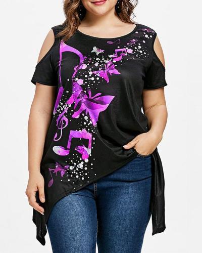 Off-Shoulder Plus Size Mid-length T-shirt Irregular Hem Top
